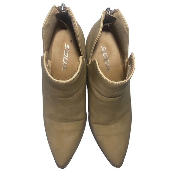 SODA Women's Chunky Heel Tan Beige Ankle Boots Booties Size 6.5 Pointed Toe Zip - Picture 13 of 13